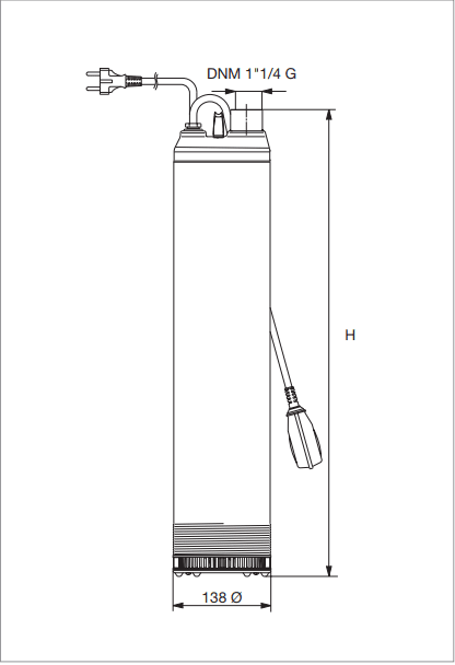 Dab 1.3HP Multistage Submersible Pump PULSAR5050 Dimensions