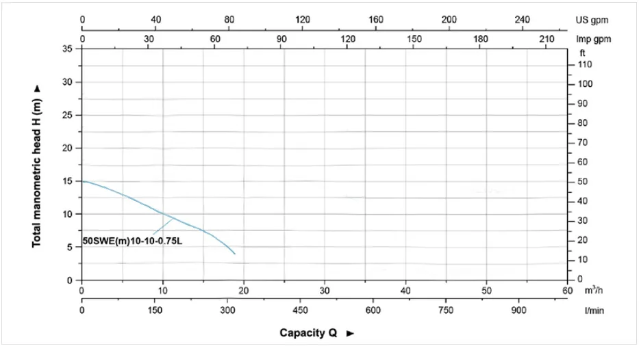 Leo 1 HP Submersible Sewage Pump 50SWE10-10-0.75L Performance Curve