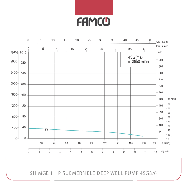 Shimge 1 HP Submersible Deep Well Pump 4SG8/6 Performance
