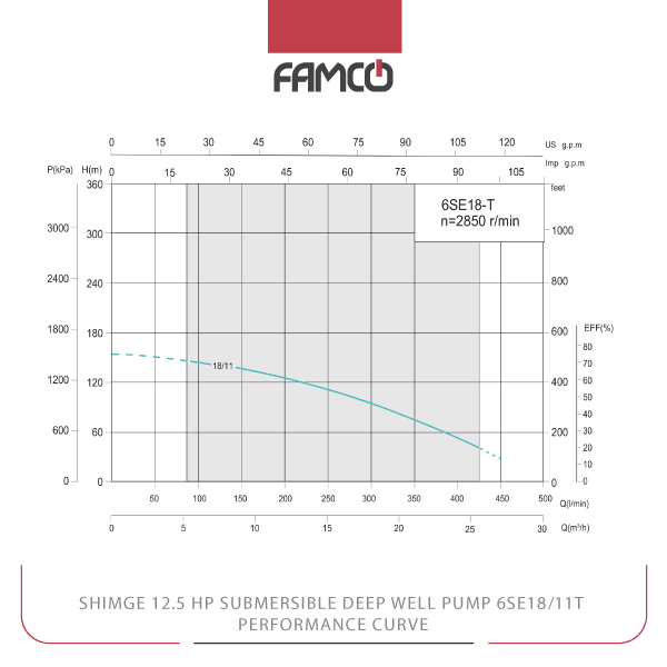 Shimge 12.5 HP Submersible Deep Well Pump 6SE18/11T Performance Curve