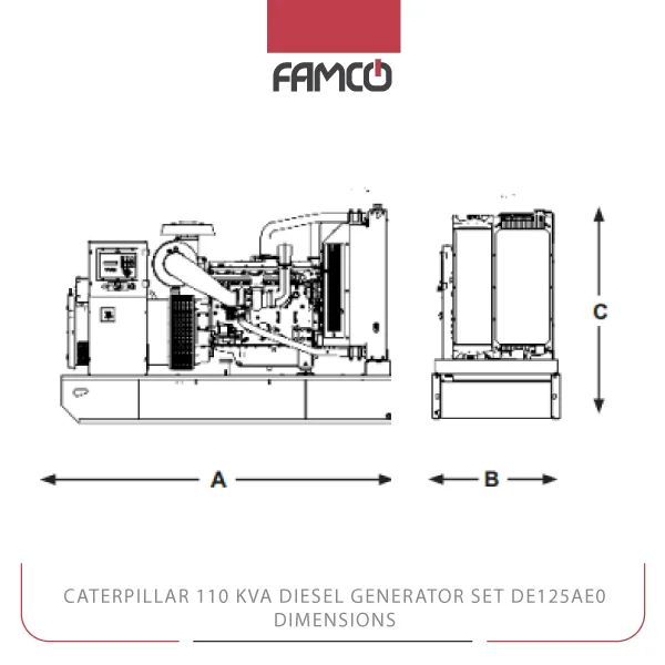 Caterpillar 110 kVA Diesel Generator Set DE125AE0 Dimensions
