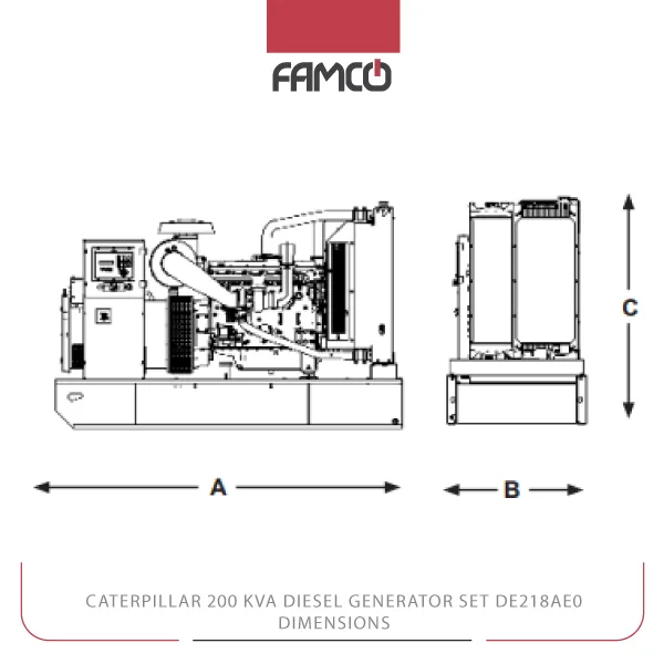 Caterpillar 200 kVA Diesel Generator Set DE218AE0 Dimensions
