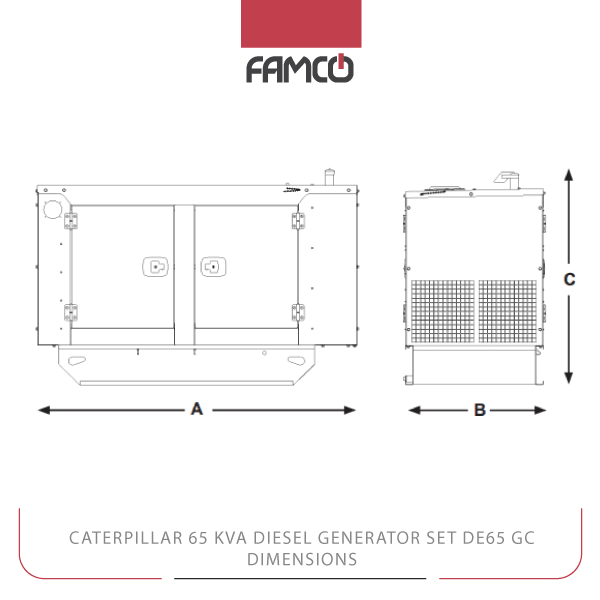 Caterpillar 65 kVA Diesel Generator Set DE65 GC Dimensions