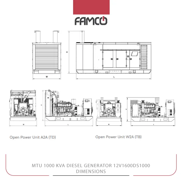 MTU 1000 kVA Diesel Generator Set 12V1600DS1000 Dimensions