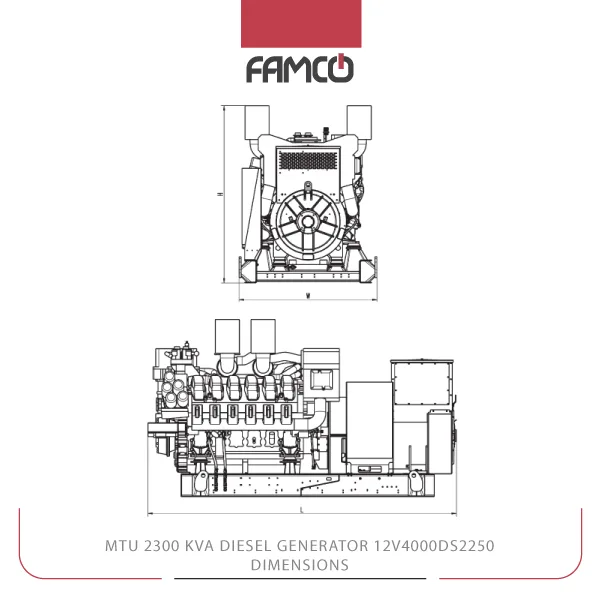 MTU 2300 kVA Diesel Generator Set 12V4000DS2250 Dimensions