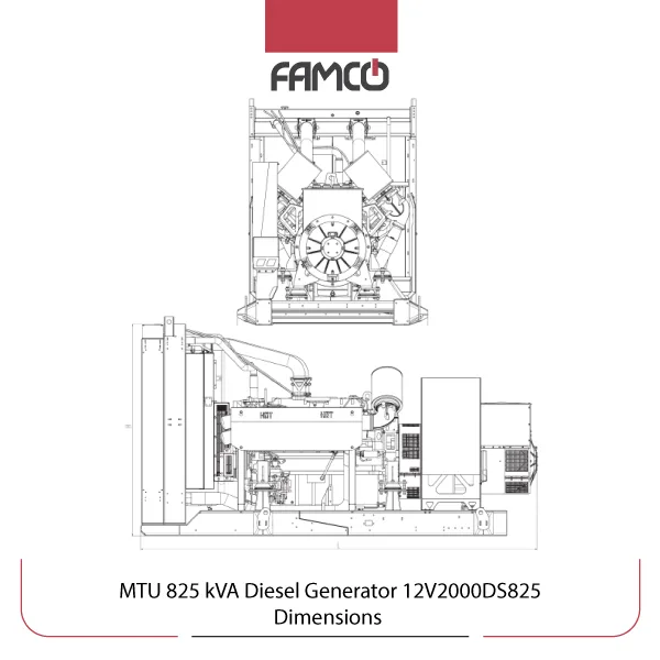 MTU 825 kVA Diesel Generator Set 12V2000DS825 Dimensions