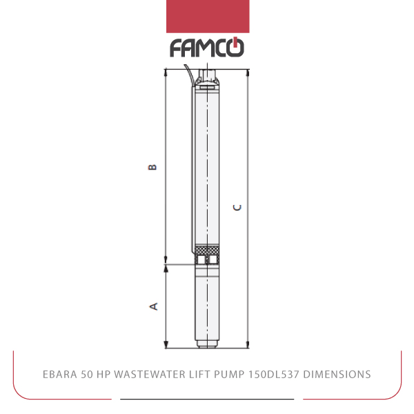 Ebara 50 HP Wastewater Lift Pump 150DL537 Dimensions