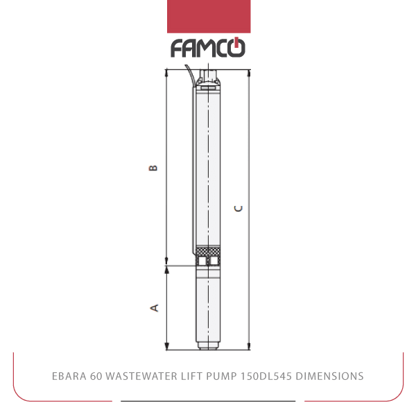 Ebara 60 Wastewater Lift Pump 150DL545 Dimensions