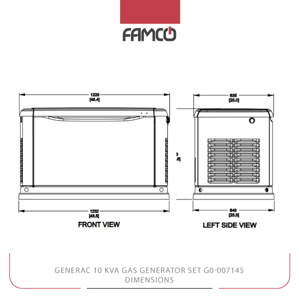 Generac 10 kVA Gas Generator Set G007145-0 Dimensions