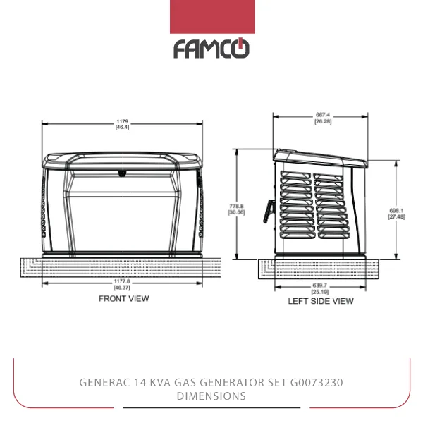 Generac 14 kVA Gas Generator Set G0073230 Dimensions