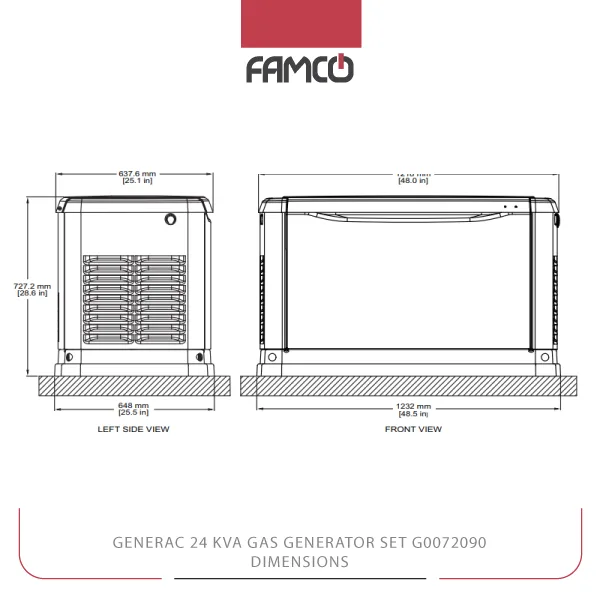 Generac 24 kVA Gas Generator Set G0072090 Dimensions