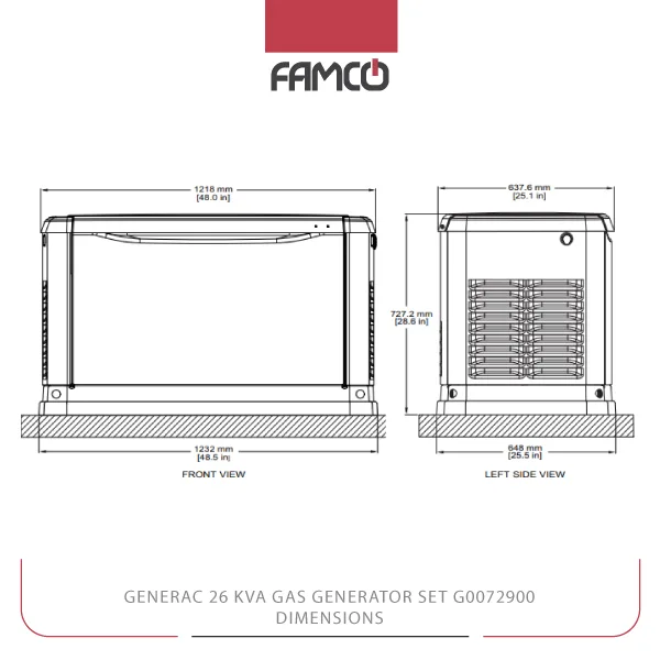 Generac 26 kVA Gas Generator Set G0072900 Dimensions