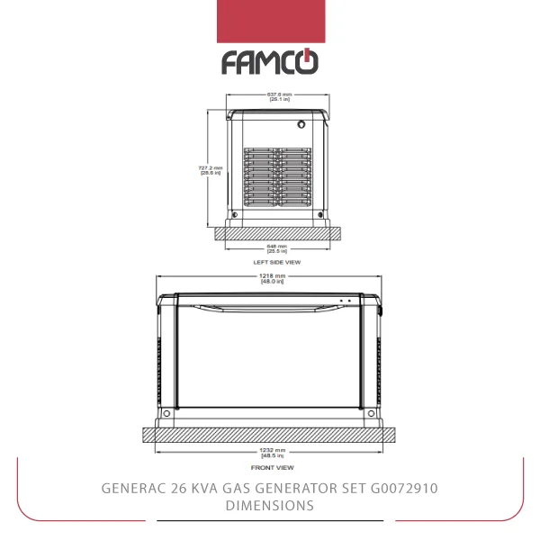 Generac 26 kVA Gas Generator Set G0072910 Dimensions