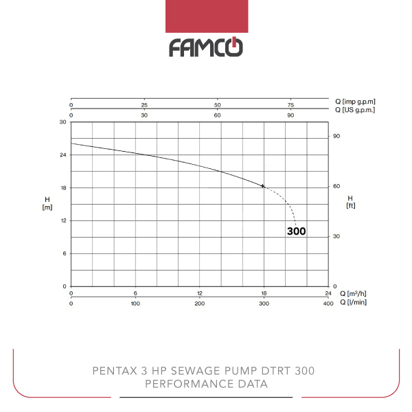 Pentax 3 HP Sewage Pump DTRT 300 Performance Data