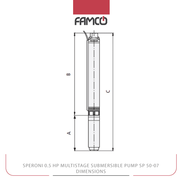Speroni 0.5 HP Multistage Submersible Pump SP 50-07 Dimensions