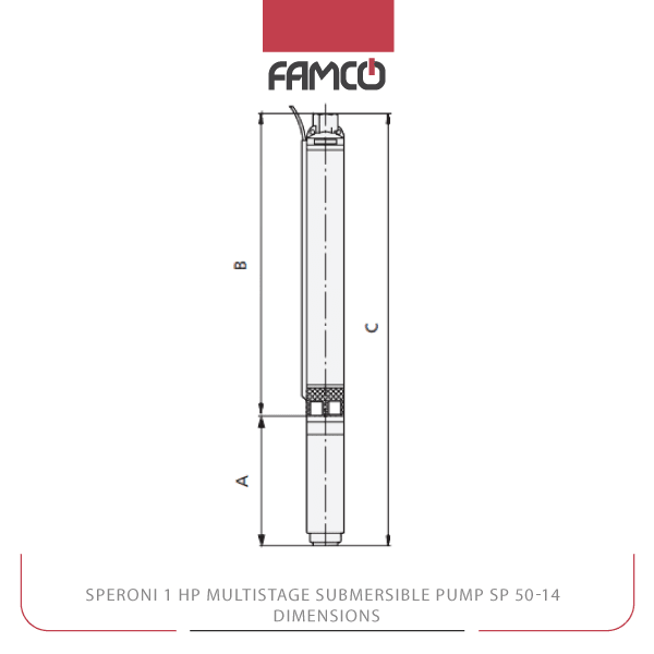 Speroni 1 HP Multistage Submersible Pump SP 50-14 Dimensions
