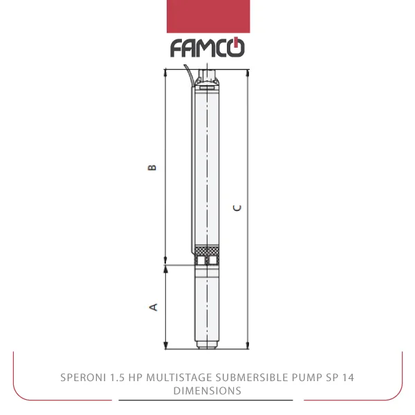 Speroni 1.5 HP Multistage Submersible Pump SP 100-14 Dimensions