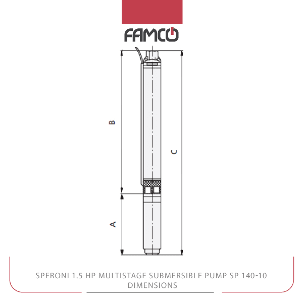 Speroni 1.5 HP Multistage Submersible Pump SP 140-10 Dimensions