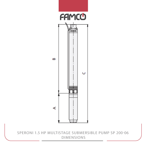 Speroni 1.5 HP Multistage Submersible Pump SP 200-06 Dimensions