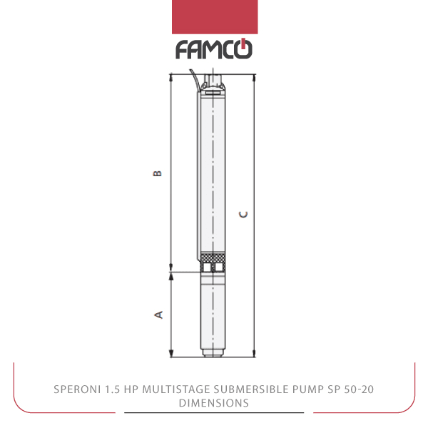 Speroni 1.5 HP Multistage Submersible Pump SP 50-20 Dimensions