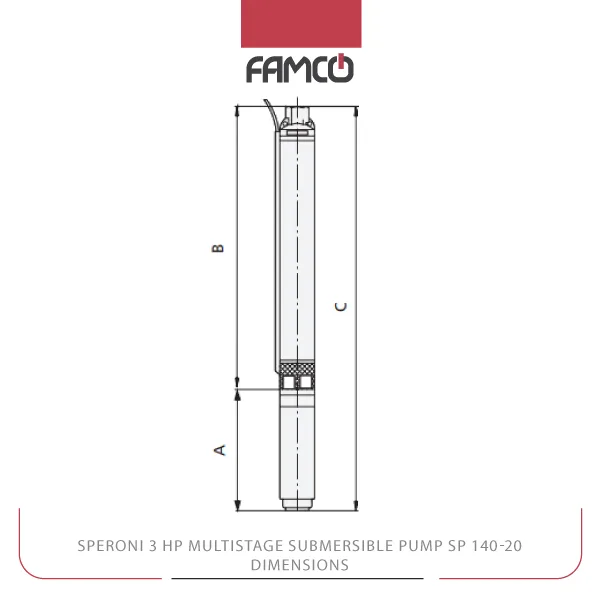 Speroni 3 HP Multistage Submersible Pump SP 140-20 Dimensions