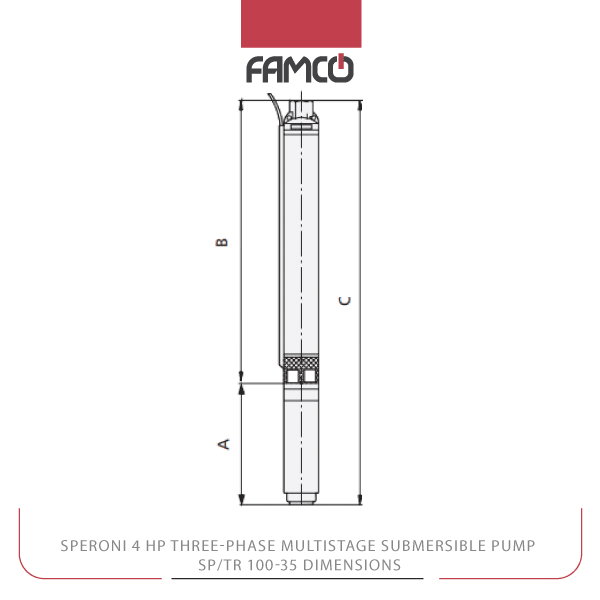 Speroni 4 HP Three-phase Multistage Submersible Pump SP/TR 100-35 Dimensions