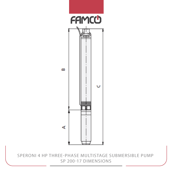 Speroni 4 HP Three-phase Multistage Submersible Pump SP 200-17 Dimensions
