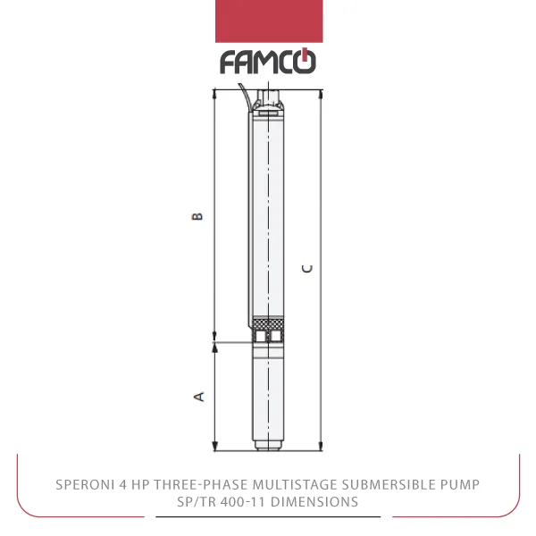 Speroni 4 HP Three-phase Multistage Submersible Pump SP/TR Dimensions