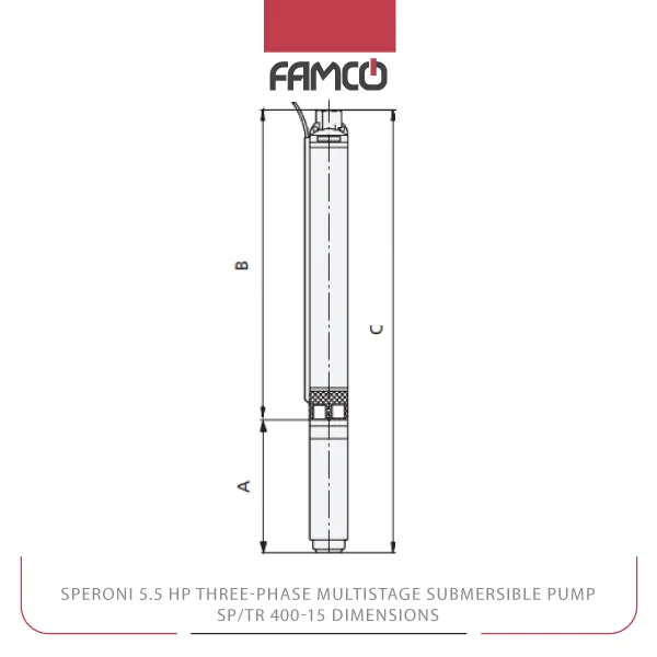 Speroni 5.5 HP Three-phase Multistage Submersible Pump SP/TR 400-15 Dimensions