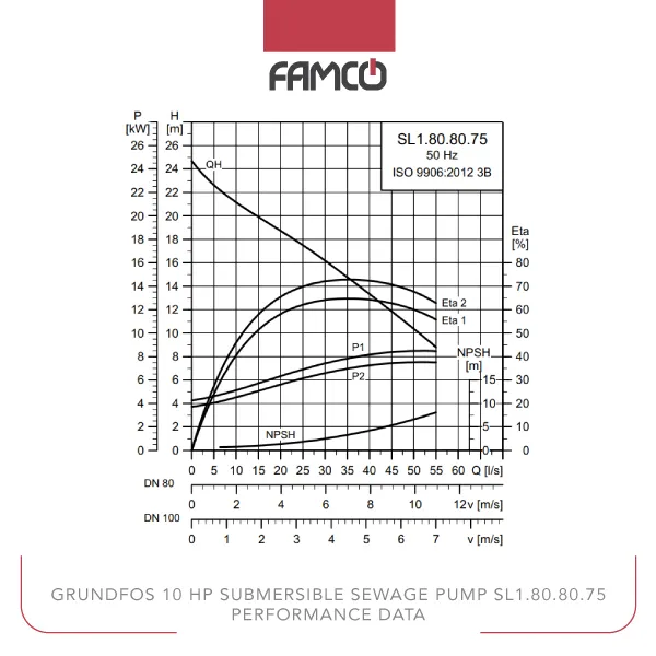 Grundfos 10 HP Submersible Sewage Pump SL1.80.80.75 Performance Data