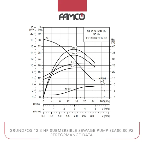 Grundfos 12.3 HP Submersible Sewage Pump SLV.80.80.92 Performance Data