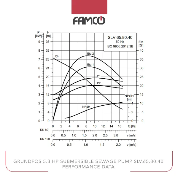 Grundfos 5.3 HP Submersible Sewage Pump SLV.65.80.40 Performance Data