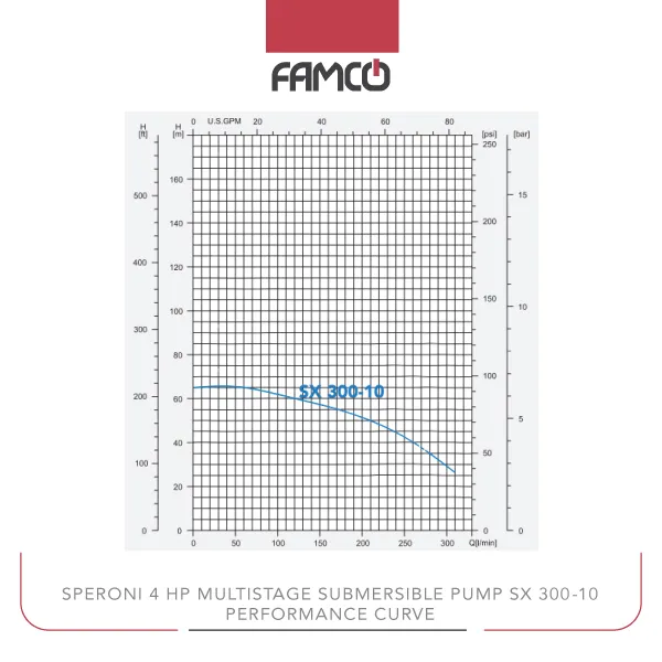 Speroni 4 HP Multistage Submersible Pump SX 300-10 Performance Curve