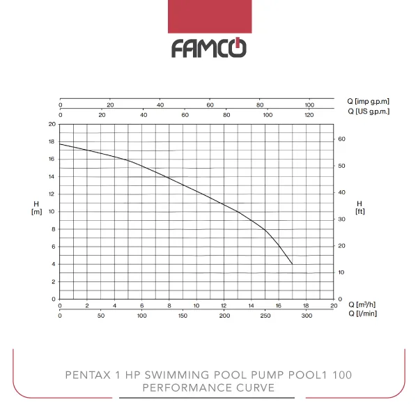 Pentax 1 HP Swimming Pool Pump POOL1 100 Performance Curve